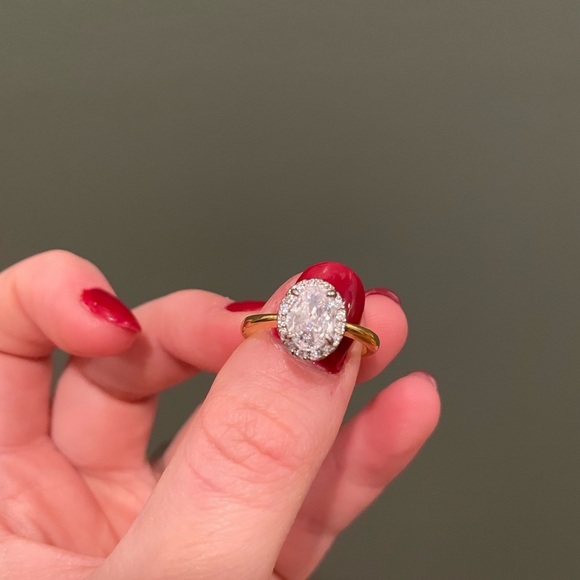 4-Prong Set Oval Sparkling CZ Two-Tone Wedding Banquet Ring - Picture 2 of 7